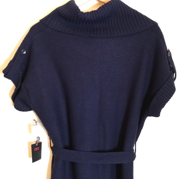 NWT Devoted XL Navy Blue Cowl Neck Short Sleeve Tunic Sweater - Picture 5 of 5